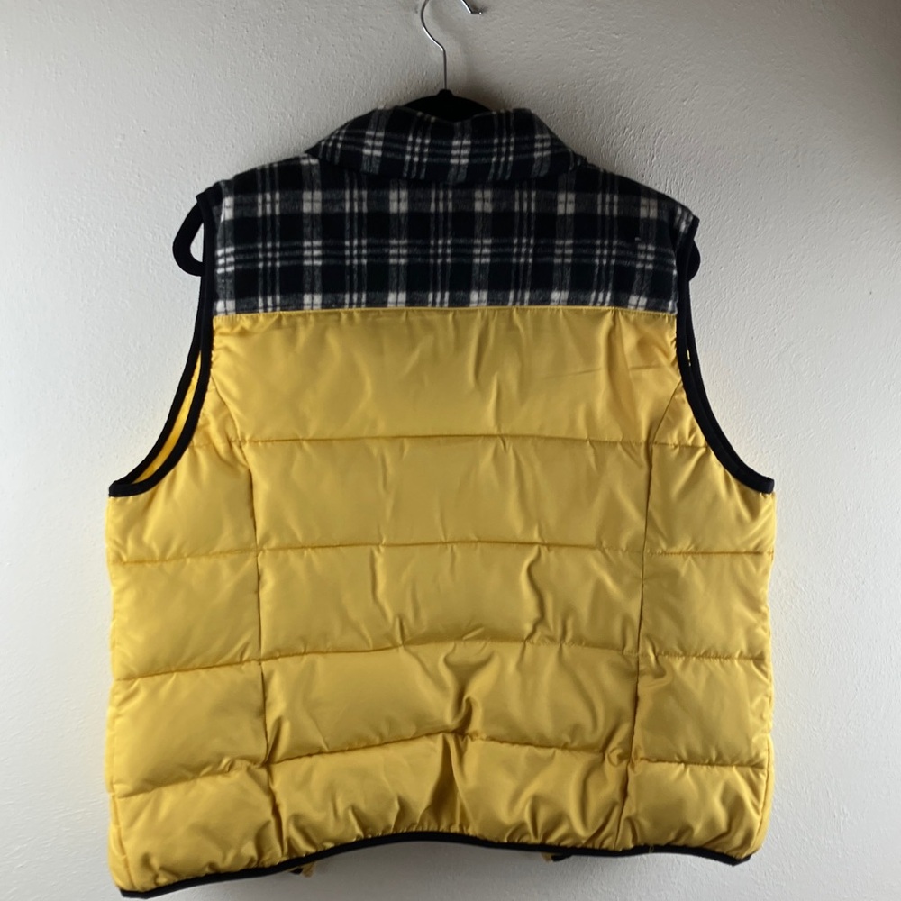 RH RuffHewn Size XL Toggle & Full Zip Closure Vest Yellow Plaid Fleece Collar - Picture 3 of 11